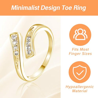 Toe Ring for Women Cute Adjustable Big Toe Rings Non-Tarnish Diamond Jewelry Waterproof Stainless Steel Toe Rings Plated Triple Moonstone Snake Knot Simple Band - color: Gold