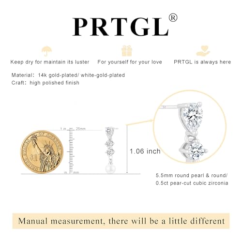 Pearl Earrings - 14K Gold/White Gold/Rose Gold Plated Cubic Zirconia CZ Diaomond Accented Pearl Drop Dangle Earrings for Women Wedding Bridal Prom - color: Silver 3pcs cz
