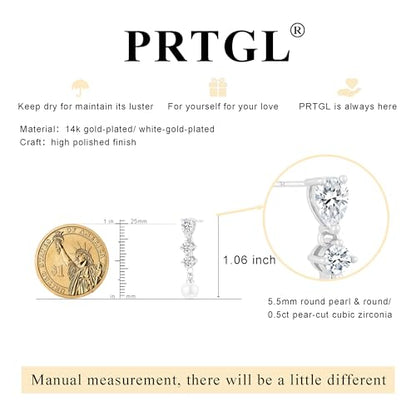 Pearl Earrings - 14K Gold/White Gold/Rose Gold Plated Cubic Zirconia CZ Diaomond Accented Pearl Drop Dangle Earrings for Women Wedding Bridal Prom - color: Silver 3pcs cz