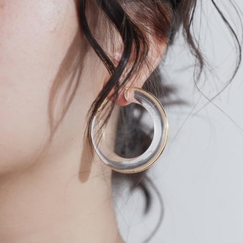 Chunky Gold Resin Hoop Earrings Leverback Statement Huggie Hoops Dangle Drop Dressy Earring Prom Festival Vacation Jewelry for Women - color: Clear, size: Hoop