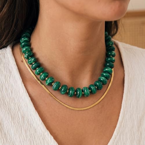 Elegance 11 designs Colorful Chunky Beaded Necklace for Women,Thick Acrylic Disc Bead Choker Statement Necklace Cute Trendy Necklaces Jewelry Gifts for Women - color: Deep Green