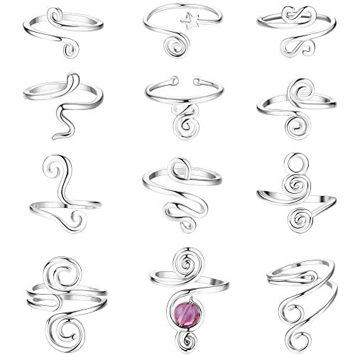 12PCS Adjustable Toe Rings for Women 14K Gold Plated | Open African Toe Rings, Summer Beach Foot Jewelry Set - color: Silver