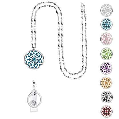 Retractable Lanyard, Lanyards for ID Badges, Flower Diffuser Lanyard | Teacher Lanyard, ID Badge Holder with Lanyard Necklace Keychain Cute Nurse Badge Reel, Silver Badge Lanyards for Women - color: 5-retractable-flower