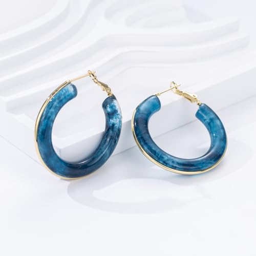Chunky Gold Resin Hoop Earrings Leverback Statement Huggie Hoops Dangle Drop Dressy Earring Prom Festival Vacation Jewelry for Women - color: Royal Blue, size: Hoop