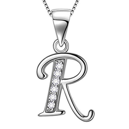 Aurora Tears Letter Necklace Initial 925 Sterling Silver Alphabet Pendant Crystal Name Gift Women Cubic Zirconia Jewelry - color: R