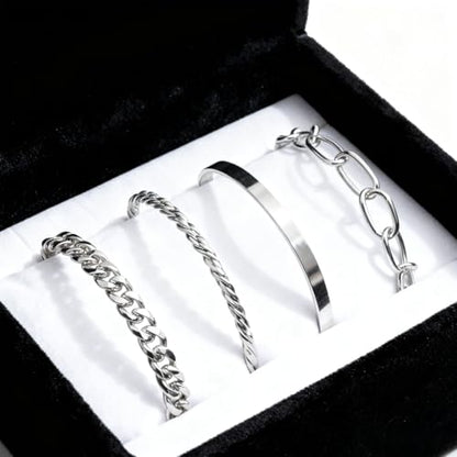 Gold Bracelets for Women, 5 Pcs Non-Tarnish Gold Plated Stackable Bangles with Beaded, Knot, Twisted, Cuff & Chain Designs, Everyday Jewelry Gifts - color: Silver-4pcs