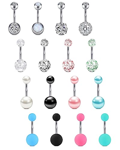 Anicina Belly Button Rings 14G Diamond CZ Belly Rings Surgical Stainless Steel Navel Rings Butterfly Heart Devil Belly Button Piercing Jewelry for Women - color: SetA-colored02