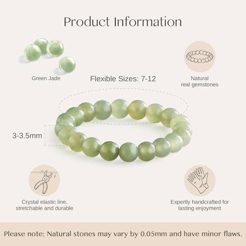 NLIEO Handmade Natural Gemstone Crystal Beaded Stretch Band Ring for Women | Handmade, 3mm Natural Stone, Size 7-12, Stretchy, Beaded Jewelry, Green Bead Rings, Trendy Jewelry Gift - style: Green Jade