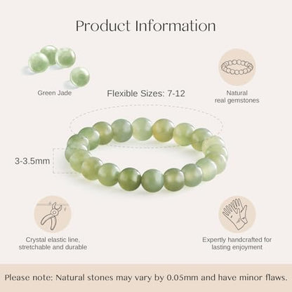 NLIEO Handmade Natural Gemstone Crystal Beaded Stretch Band Ring for Women | Handmade, 3mm Natural Stone, Size 7-12, Stretchy, Beaded Jewelry, Green Bead Rings, Trendy Jewelry Gift - style: Green Jade