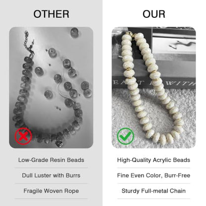 Colorful Chunky Acrylic Beaded Choker Necklaces for Women | Multicolor Faceted Beads, Sturdy Metal Chain, Adjustable Detachable, Lightweight, Summer Boho, Sparkly Statement Jewelry Gift - color: Cream