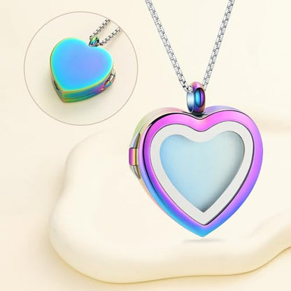 Oinsi Cremation Locket Necklace For Ashes Of Loved One Carry Photo Glass Memorial Urn Jewelry 316L Stainless Steel Keepsake Gifts - color: B-Colorful