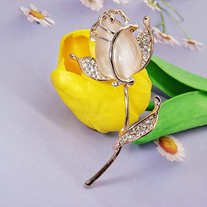 Lavender flower brooch crystal rhinestone tulip brooch elegant accessories jewelry women brooches and pins fashion jewelry wedding flowers lapel pin - color: Rose Gold