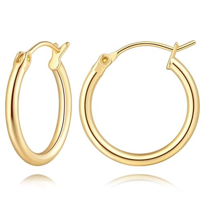 14K Gold Hoop Earrings, Huggie Hoop Earrings for Women, Hypoallergenic Lightweight Small Hoop Earring for Womens 14mm/16mm/18mm - color: 18mm