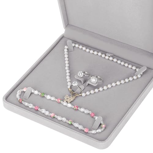 LETURE Velvet Jewelry Set Box, Velvet Gift Box for Bracelet Necklace Earring Ring (Grey) - color: Grey