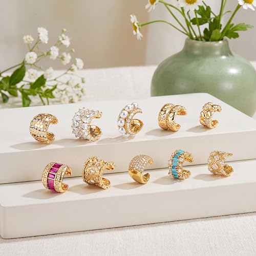 Gold Ear Cuff for Women, 14K Gold Plated Single Non-Pierced Earring with Micro-Pave Cubic Zirconia Adjustable Open Ear Clip for Daily Wear & Special Occasions - color: ear cuff-S 005