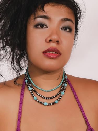 MINACHI Boho Multi Layer Necklace with Green Stone Beads, Handmade Beaded Chain Necklace, Vintage Hippie Jewelry for Women - style: Necklace SL13-022