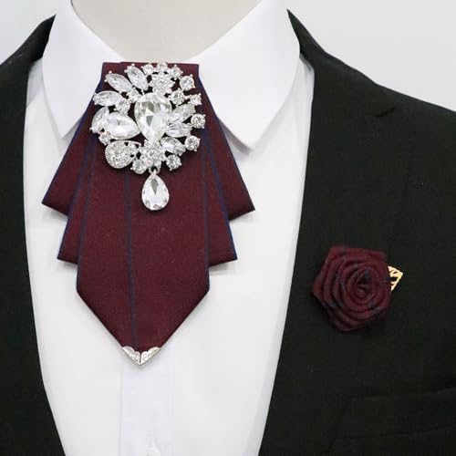 LJBFNN Bow Ties for Men Women, Pre-tied Bow Tie and Lapel Pin Set Crystal Rhinestone Bowties Men Women Wedding Party Prom - color: Red