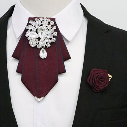 LJBFNN Bow Ties for Men Women, Pre-tied Bow Tie and Lapel Pin Set Crystal Rhinestone Bowties Men Women Wedding Party Prom - color: Red
