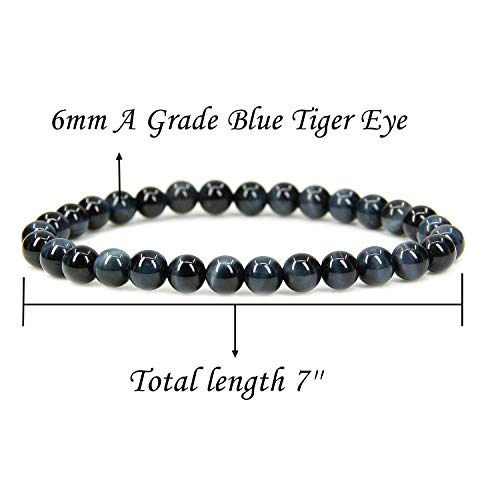 Angelstones Gemstones 6mm Round Beads Healing Crystal Bracelet for women | Natural Gemstone, Handmade Gifts for Women, Healing Crystal Round Beaded Stretch Bracelets, Unisex Jewelry for Women and Men - color: Blue Tiger Eye