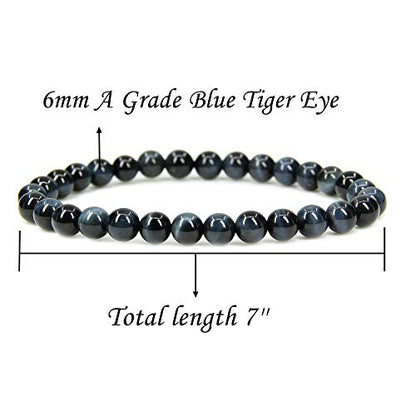 Angelstones Gemstones 6mm Round Beads Healing Crystal Bracelet for women | Natural Gemstone, Handmade Gifts for Women, Healing Crystal Round Beaded Stretch Bracelets, Unisex Jewelry for Women and Men - color: Blue Tiger Eye