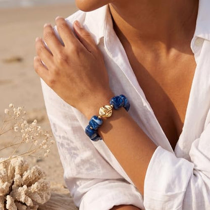 Bead Bracelet for Women Vibrant Color Resin Beads Bracelets Elastic Stretch Chunky Bracelet Boho Summer Beach Vacation Jewelry - color: Royal Blue