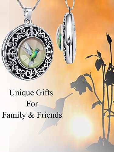Farfume Personalized Photo Necklace for Women/Men, Memorial Jewelry Gifts | Holds 2 Pictures Pendant, Custom Engraved Text, Beautiful Locket for Girls, Durable Stainless Steel, Mothers Day Gifts - color: A-5 Hummingbird locket necklace