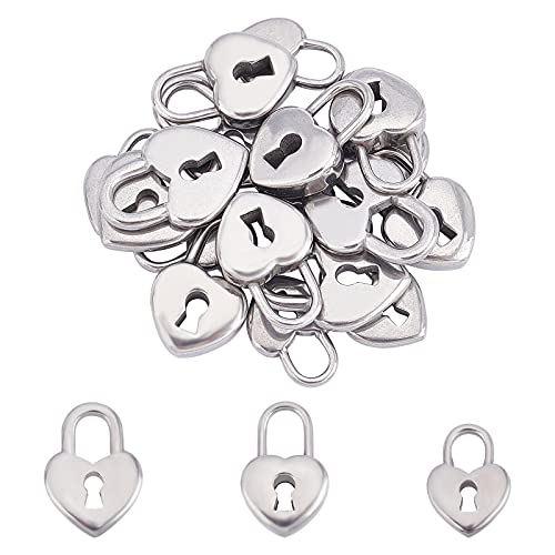 UNICRAFTALE 18pcs 3 Sizes Heart Lock Charms 304 Stainless Steel Pendants Love lock Pattern Charms Stainless Steel Color Pendants for DIY Necklaces Jewelry Making Accessory