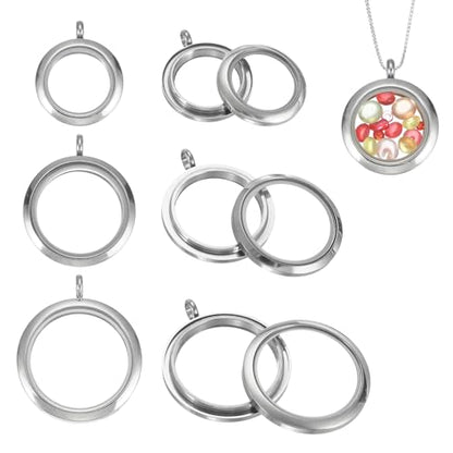 MECCANIXITY Living Memory Locket Charm, Round Floating Locket Pendants Stainless Steel Clear Glass Photo Charm - color: Silver, size: 18/23/28 mm