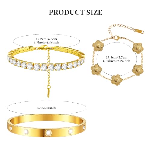 Gold Stackable Bracelets for Women 18K Gold Plated Floral Bracelet, Stainless Steel Bangle Bracelets Trendy Jewelry as Gifts for Women - style: Gold