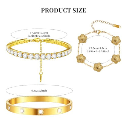 Gold Stackable Bracelets for Women 18K Gold Plated Floral Bracelet, Stainless Steel Bangle Bracelets Trendy Jewelry as Gifts for Women - style: Gold