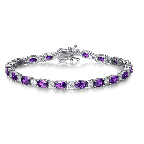 FANCIME Glamour Radiance Sterling Silver Birthstone Tennis Bracelets 7" | Charm Fine Jewelry Birthday Gifts for Women - color: Feb
