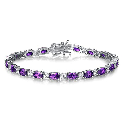 FANCIME Glamour Radiance Sterling Silver Birthstone Tennis Bracelets 7" | Charm Fine Jewelry Birthday Gifts for Women - color: Feb