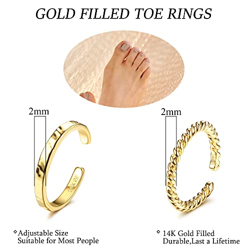 IRONBOX 14K Gold Filled Toe Rings for Women Simple Open Band Toe Ring Adjustable Toe Rings - color: Gold E