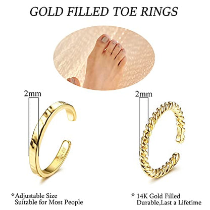 IRONBOX 14K Gold Filled Toe Rings for Women Simple Open Band Toe Ring Adjustable Toe Rings - color: Gold E