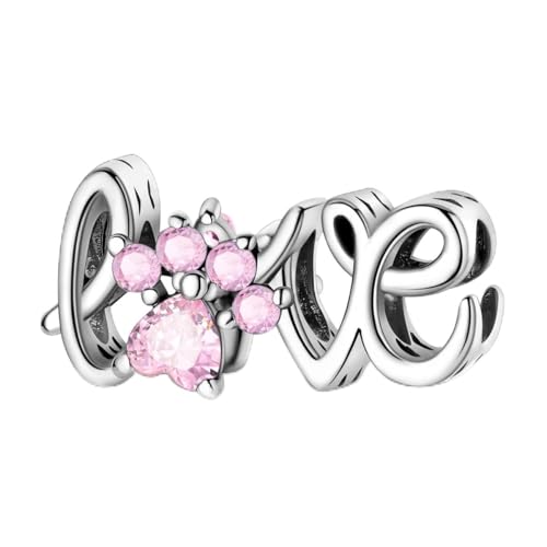 Hapour 925 Sterling Silver Charm for Bracelet Necklace Women Pendant Beads | Virgin Mary Charm, Religious Cross Heart Dragon European Jewelry Mom Charm - color: Pink Paw LOVE
