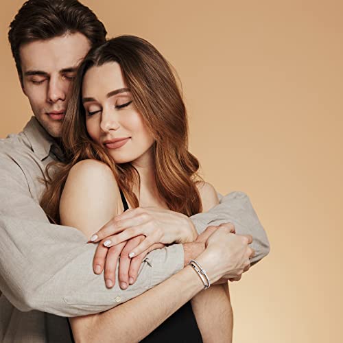 Women's Stainless Steel Bracelet Gold Plated Cuff Bangle With Cube Zircon Hinge Jewelry oval Bangle Witness the Gift of Love - color: 4mm Silver 2pcs-A