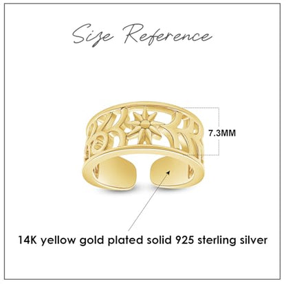 Adjustable Flower Toe Ring for Women | Metal: Sterling Silver - color: yellow-gold
