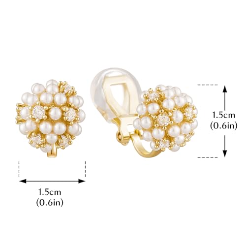 Minimalist Simulated Pearl Zircon Stud Clip on Earrings for Women Non-pierced Clip Earrings Gold Tone