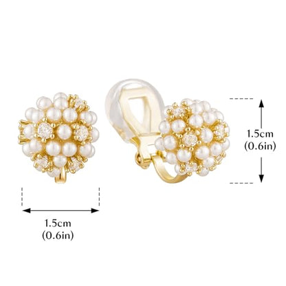 Minimalist Simulated Pearl Zircon Stud Clip on Earrings for Women Non-pierced Clip Earrings Gold Tone