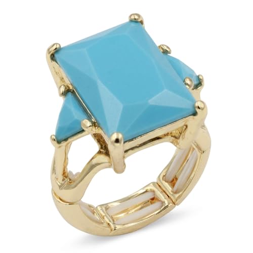 Lavencious Big Bold Radiant CZ Stones Stretch Rings for Women Size for 7-9 - color: Turquoise