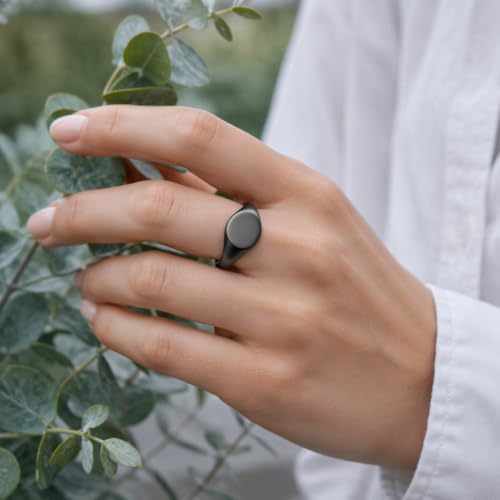 MYNENEY Stainless Steel Round Statement Pinky Signet Rings for Men Women - color: Black