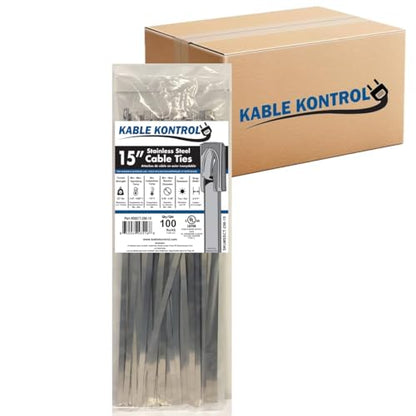 Kable Kontrol Stainless Steel Metal Zip Ties 15 Inch 2500 Pcs, 350 Lbs Test | Heavy Duty Steel Bulk Cable Ties, Self-locking, Multi-Purpose, Outdoor and Indoor Use, High Temperature, Corrosion Resistant - size: 15" - 350 Lbs - 2500 Pcs