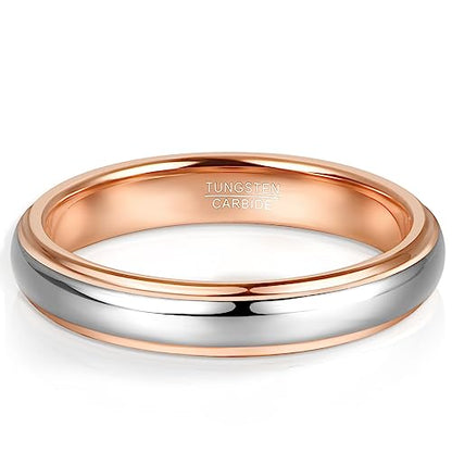 NUNCAD Men Women Tungsten Wedding Engagement Band | 4/6/8mm Two-tone Gold Silver, Domed Polished Step Edges, sizes 5-12 Wedding Band - color: 4mm-Rose Gold & Silver