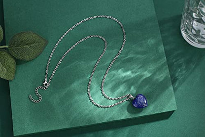 QINJIEJIE Lapis lazuli Necklace Crystals Necklaces Heart Pendants Gifts | Lapis Lazuli Necklace Bule Heart Love Real Reiki Energy for Women Mothers Day Gift Christmas Crystal Necklace for Women - color: Blue - Lapis Lazuli
