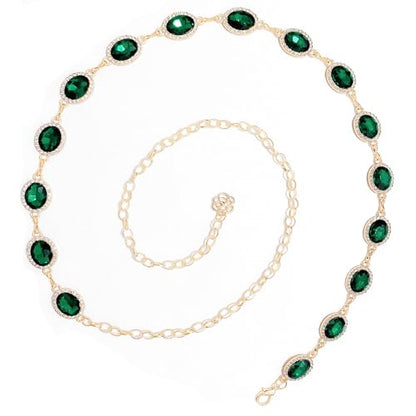 Womens Chain Belt with Jewelry Inlaid Thin Waistband Fashion Waist Belts for Dress Jeans - color: Green