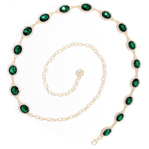 Womens Chain Belt with Jewelry Inlaid Thin Waistband Fashion Waist Belts for Dress Jeans - color: Green