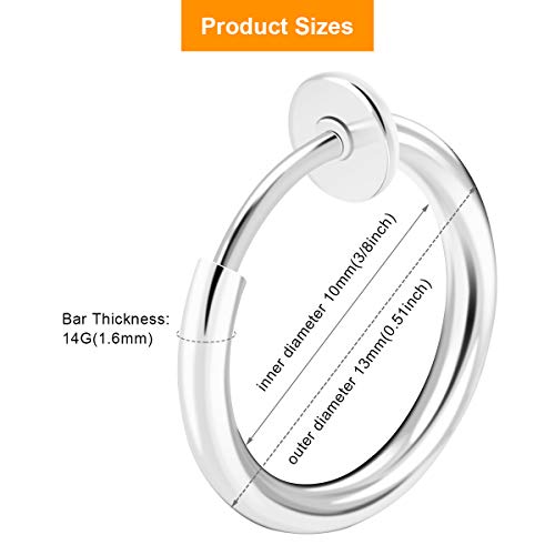CrazyPiercing 8 pcs of Surgical Steel Clip on Non-Pierced Hoops Fake Nose Lip Ear Rings Piercing - style: silver color