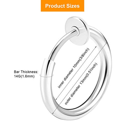 CrazyPiercing 8 pcs of Surgical Steel Clip on Non-Pierced Hoops Fake Nose Lip Ear Rings Piercing - style: silver color