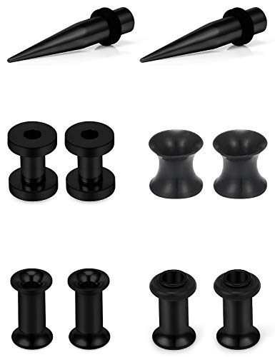 Jenxnjsjo 14g to 7/8in Ear Gauges Plugs Tunnels Taper Earrings Stretching Expander Kit Set for Women Men - color: 023: 5Styles, Black, size: 4g (5mm)