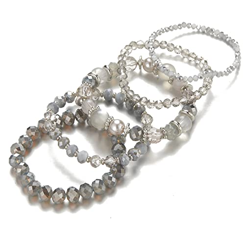Noessla Beaded Boho Stretch Bracelet Colorful Stackable Crystal Beads Bracelets Trendy Costume Jewelry Mothers Day Gifts for Women - color: 21-Grey